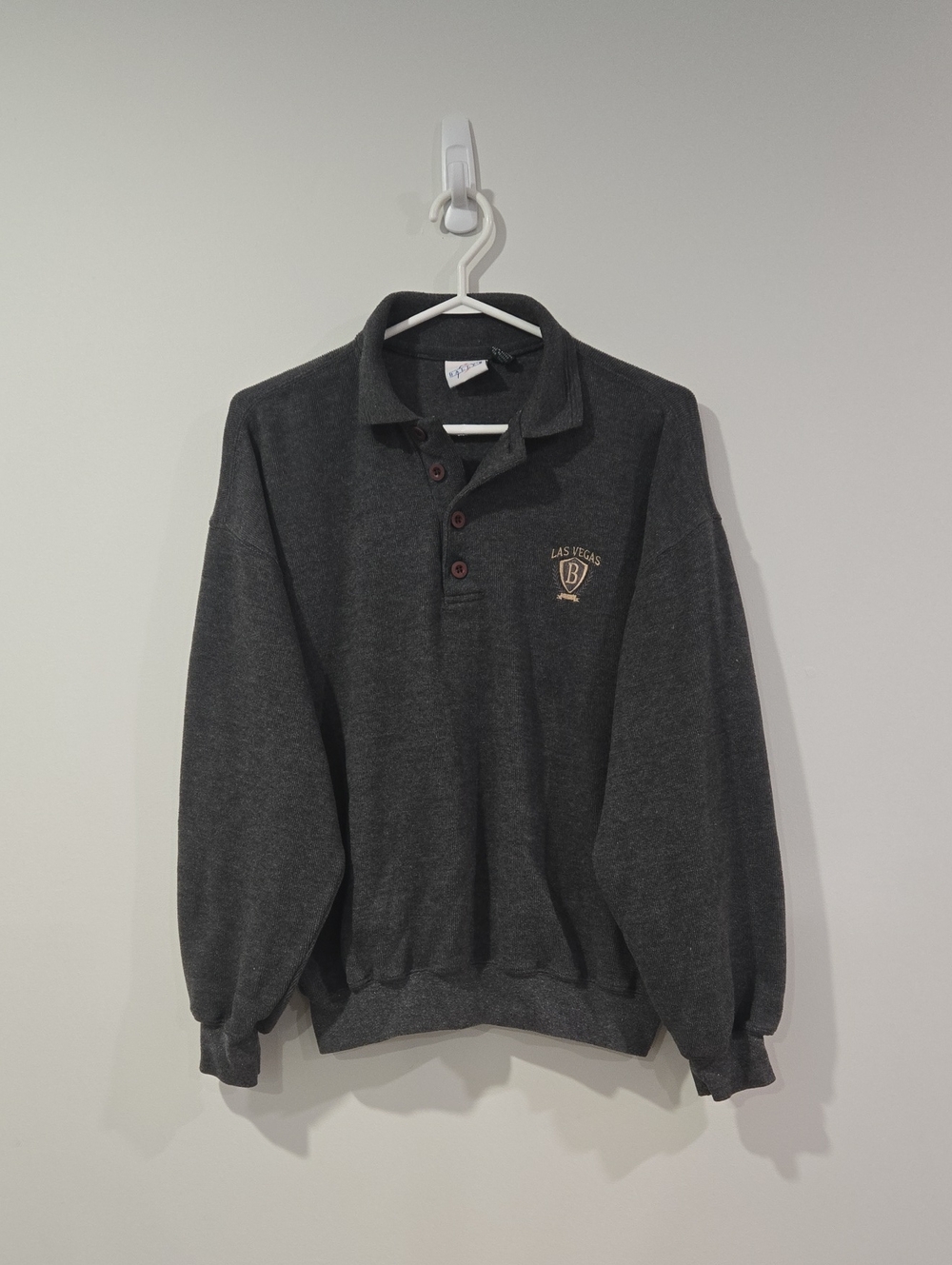 Retro 90's Bally's Las Vegas Dark Gray Long-Sleeve Polo Sweatshirt Streetwear